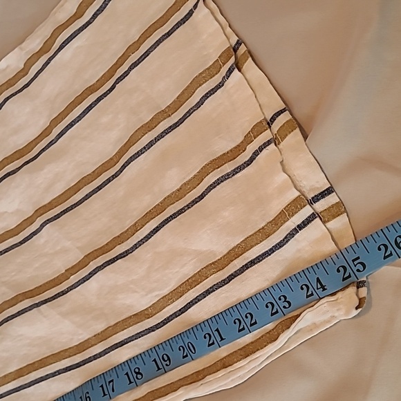 Angela Mara Linen White Tan Blue Striped Pull-on Wide Pants Popover Top Tie Sz L - Picture 14 of 16